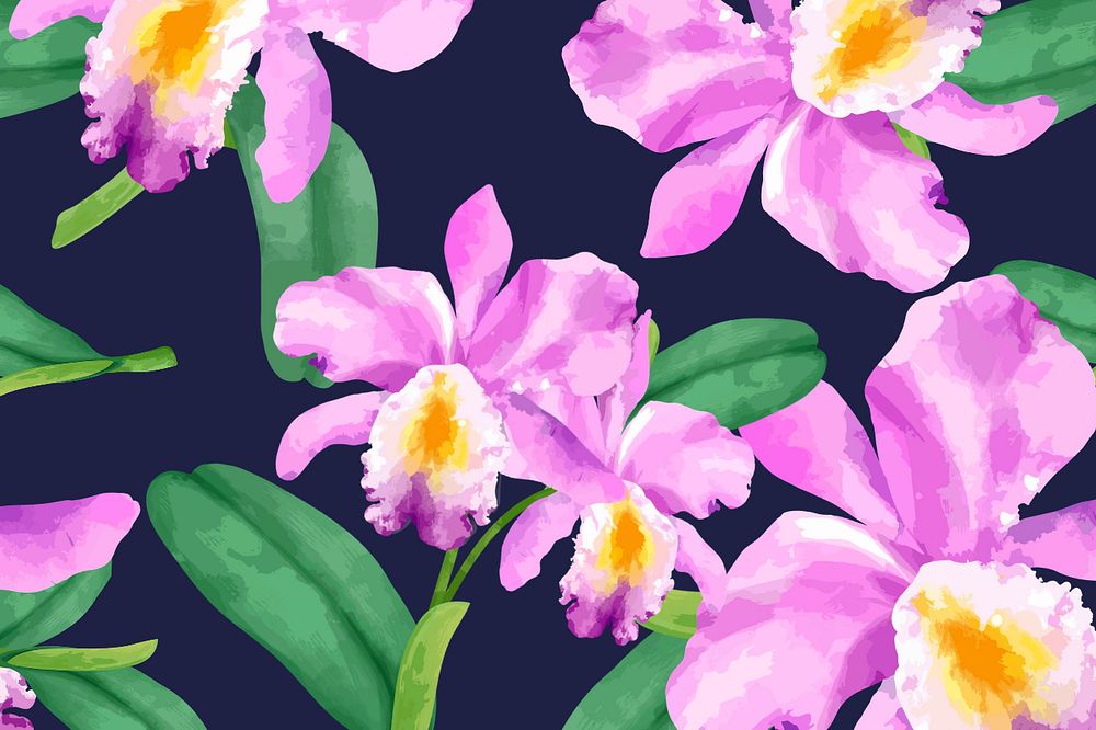 Watercolor cattleya orchid pattern background, editable flower design