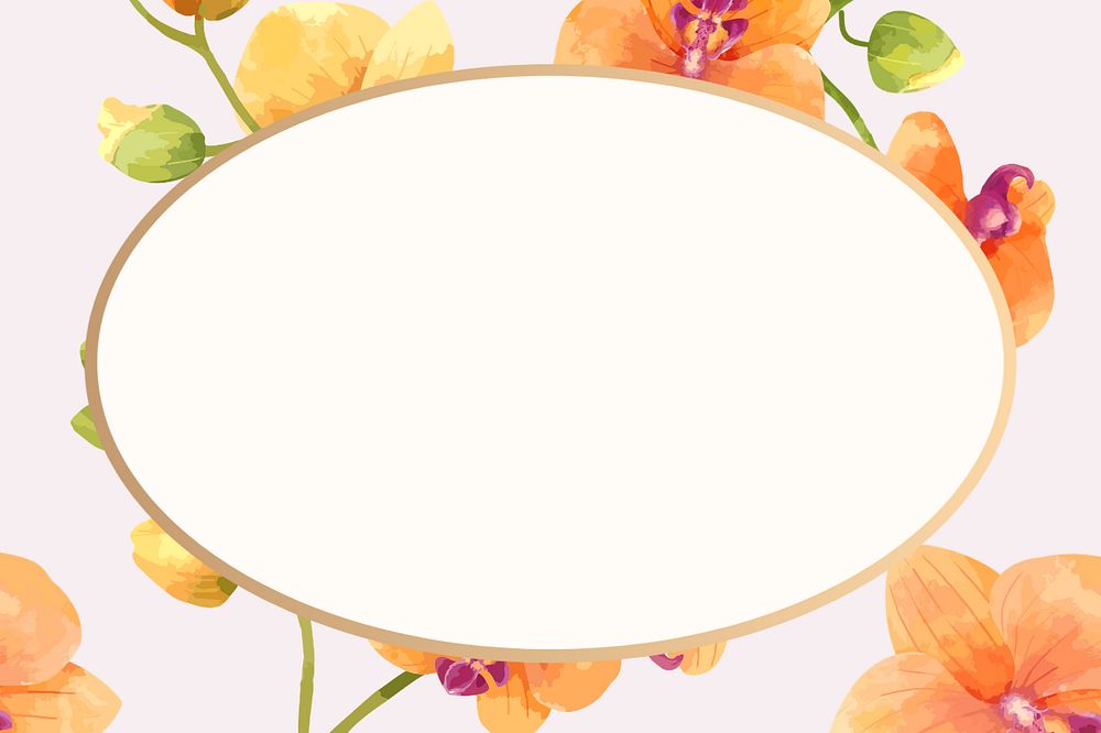 Watercolor orange orchid oval frame, editable flower design