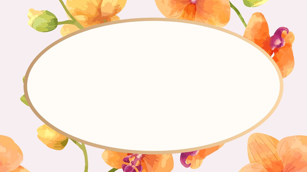 Editable oval floral frame, watercolor orange orchid design