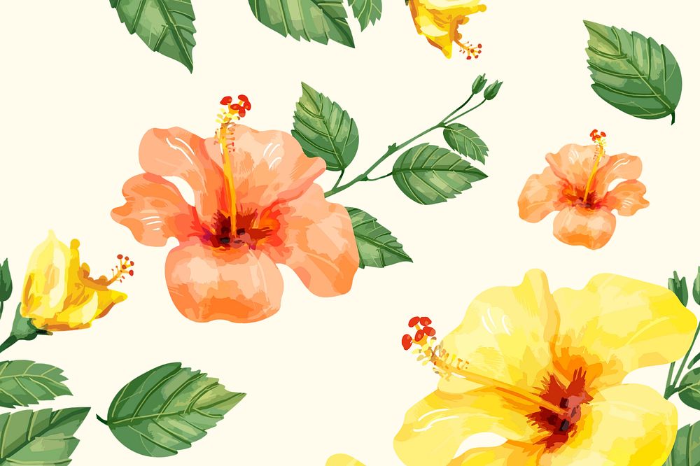 Yellow hibiscus pattern background, editable watercolor flower design