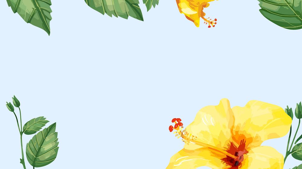 Watercolor yellow hibiscus desktop wallpaper, editable flower design