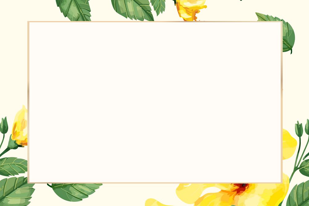 Editable tropical frame, watercolor yellow hibiscus design