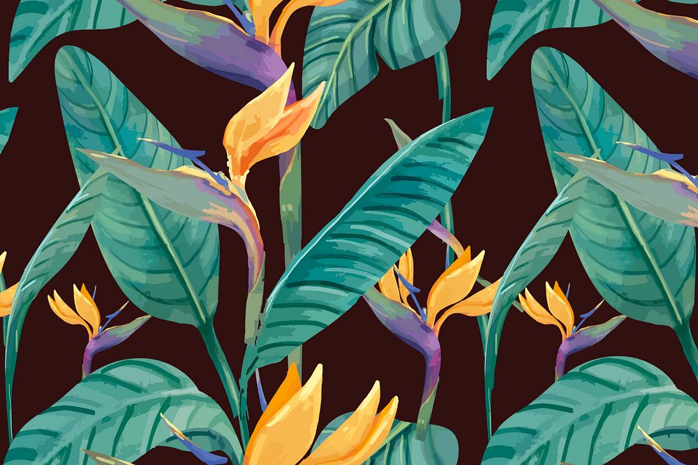 Editable bird of paradise background, watercolor tropical pattern design