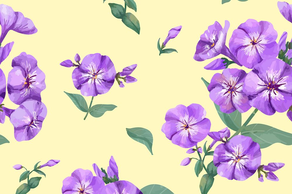 Watercolor purple phlox pattern background, editable flower design