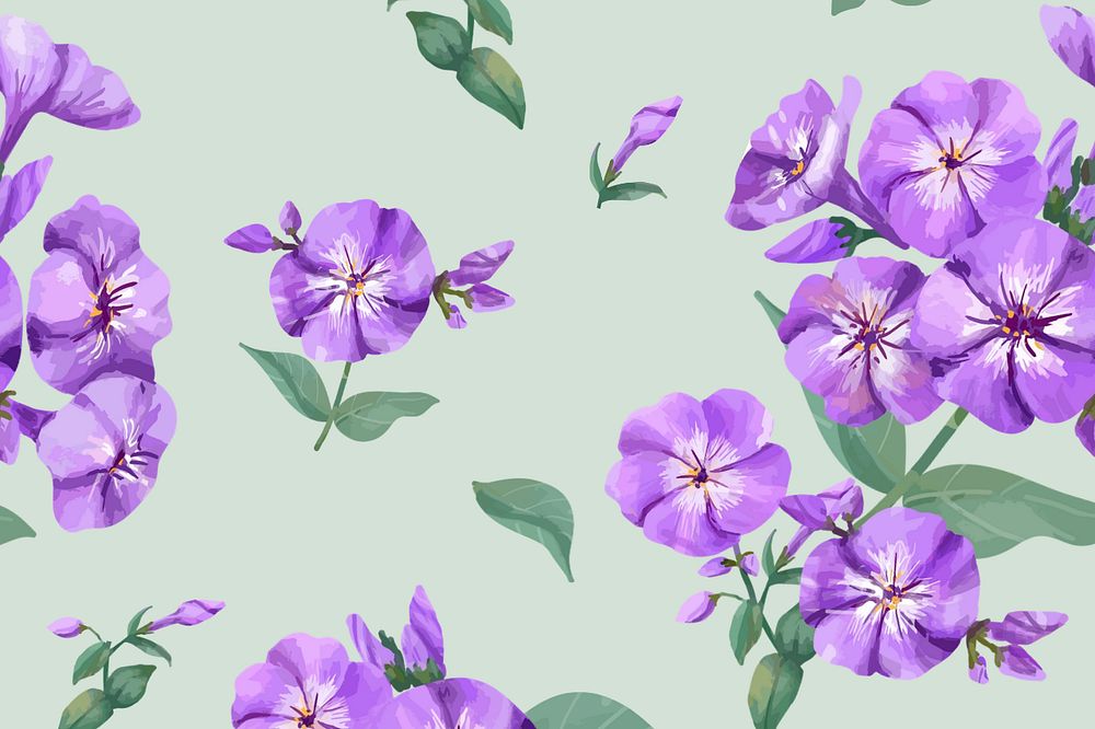 Purple phlox pattern background, editable watercolor flower design