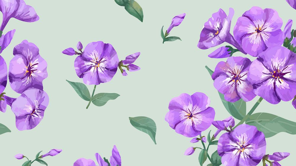 Purple phlox desktop wallpaper, editable watercolor flower design