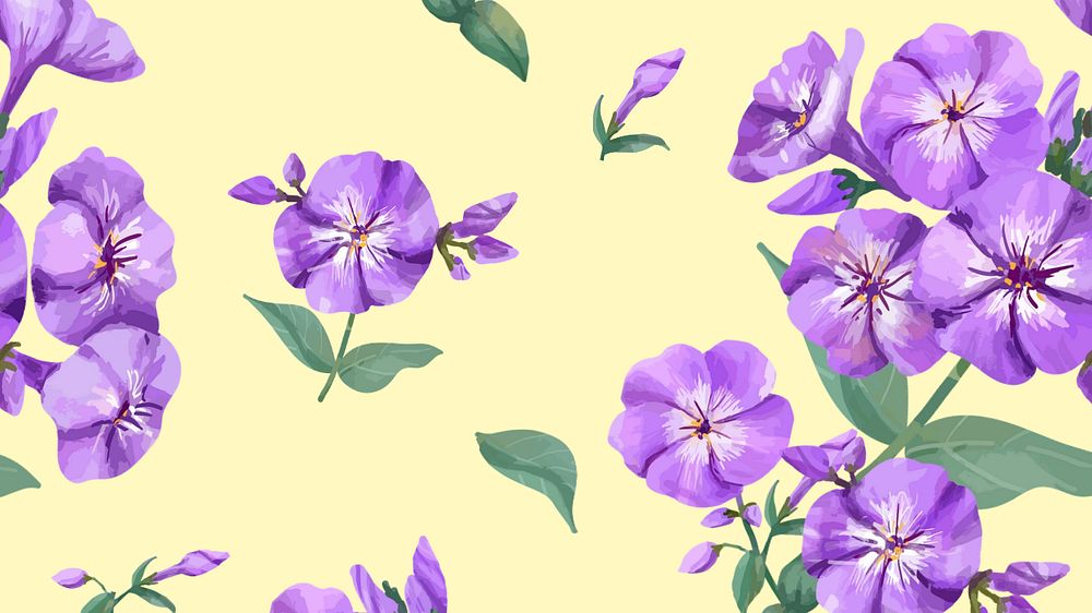 Watercolor purple phlox desktop wallpaper, editable flower design