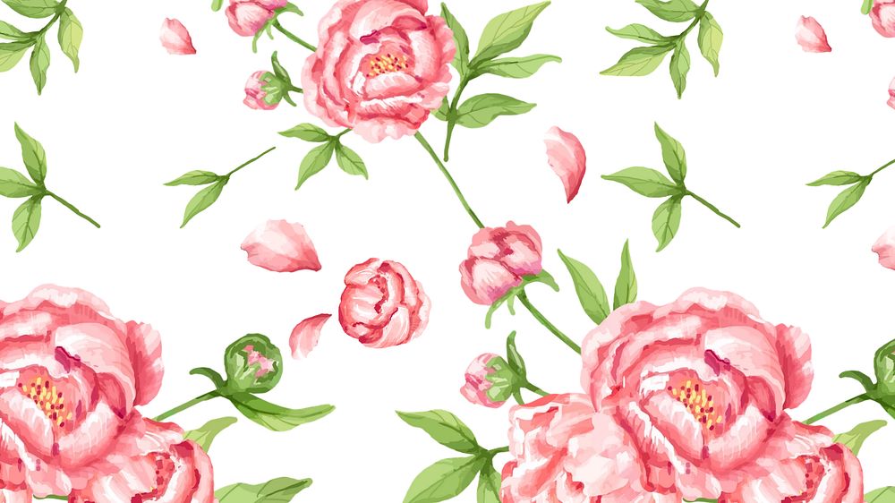 Pink peony desktop wallpaper, editable watercolor flower design