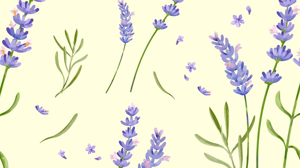 Lavender desktop wallpaper, editable watercolor flower design