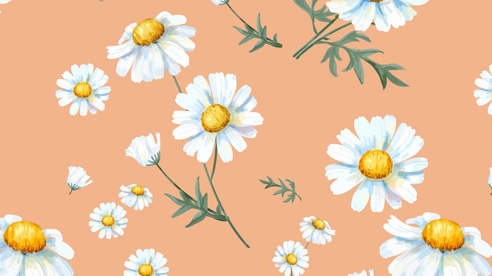 Watercolor chamomile desktop wallpaper, editable flower design