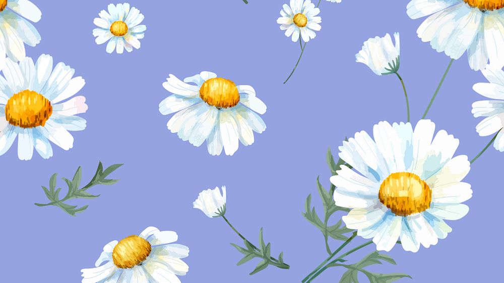 Chamomile desktop wallpaper, editable watercolor flower design