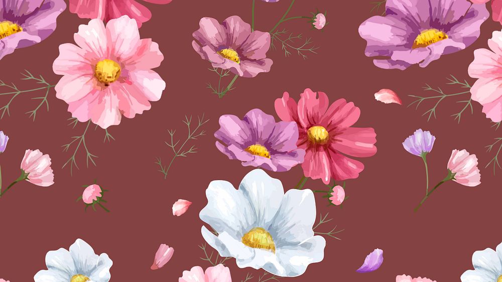 Watercolor colorful flower desktop wallpaper, editable design