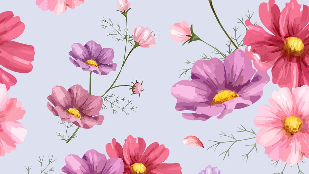 Colorful flower desktop wallpaper, editable watercolor design