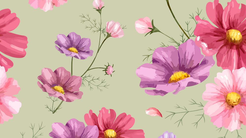 Colorful flower desktop wallpaper, editable watercolor design