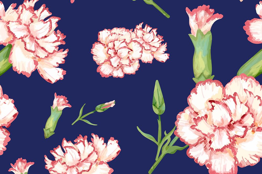 Carnation pattern background, editable watercolor flower design