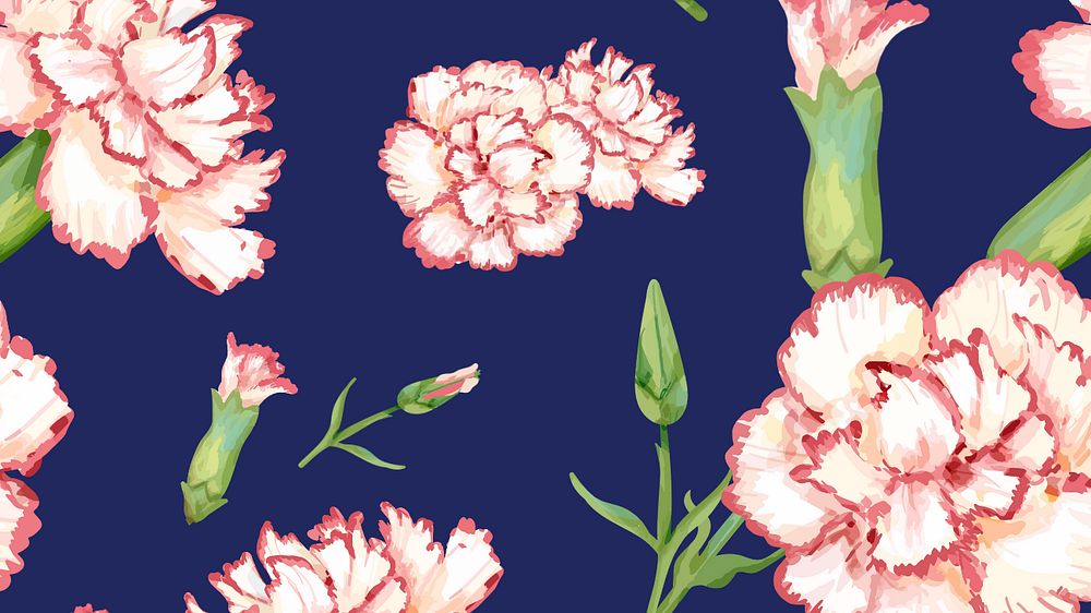 Watercolor carnation desktop wallpaper, editable flower design