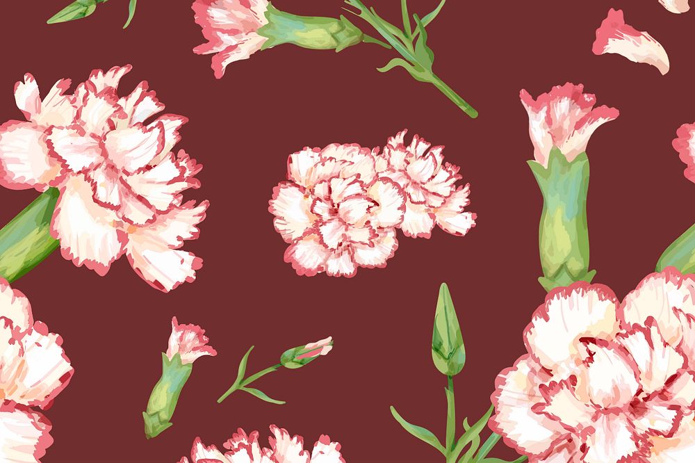 Carnation pattern background, editable watercolor flower design