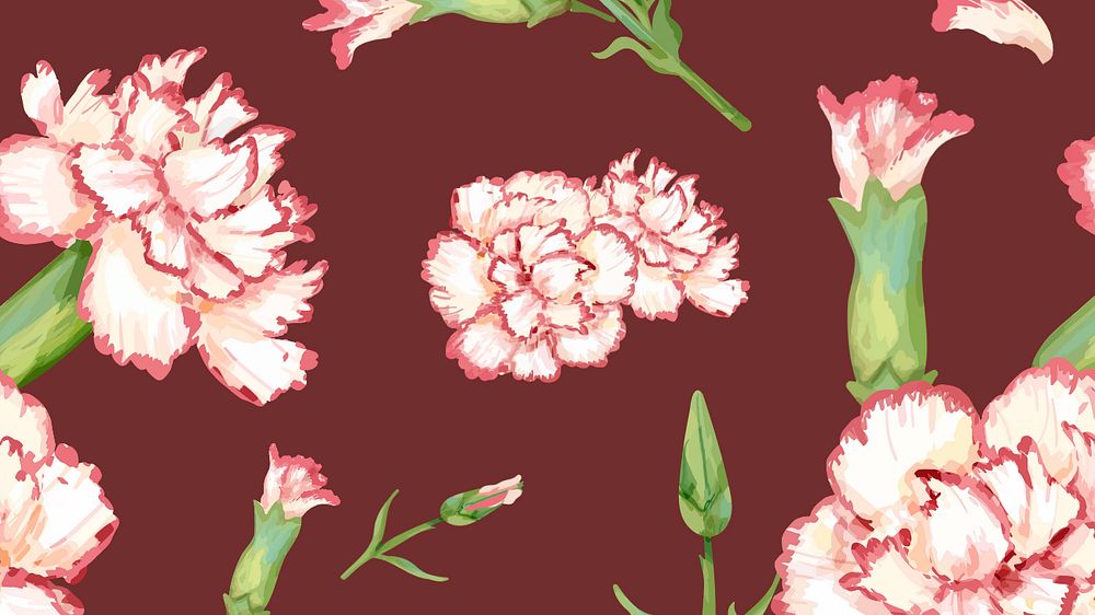 Carnation desktop wallpaper, editable watercolor flower design