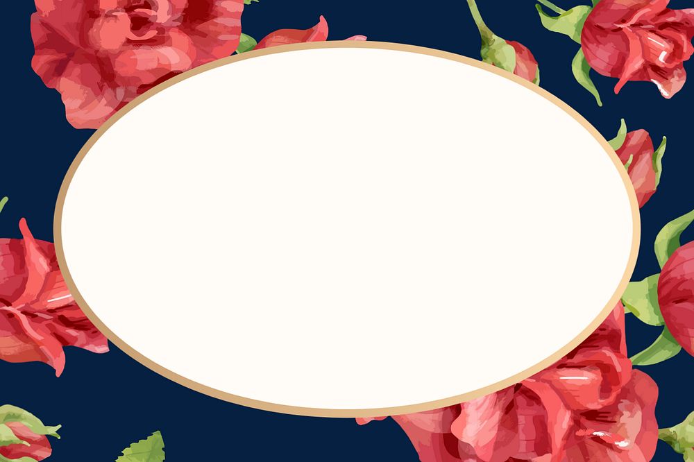 Editable oval floral frame, watercolor red rose design