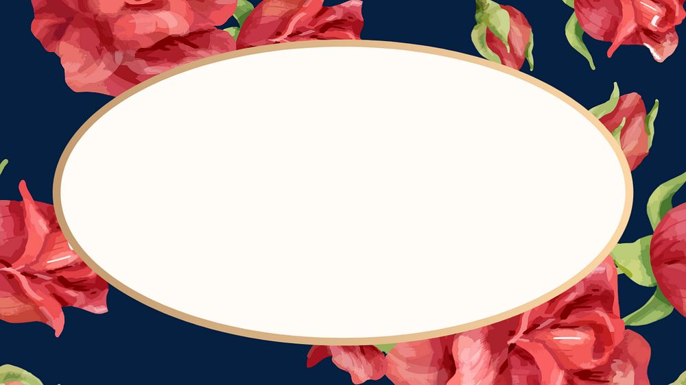 Watercolor red rose oval frame, editable flower design