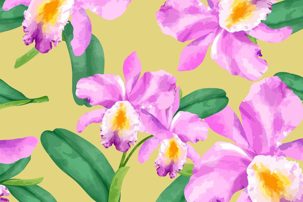 Cattleya orchid pattern background, editable watercolor flower design