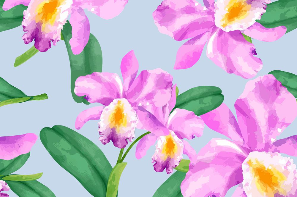 Watercolor cattleya orchid pattern background, editable flower design