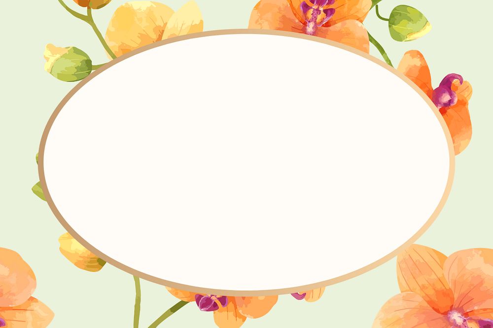 Watercolor orange orchid oval frame, editable flower design