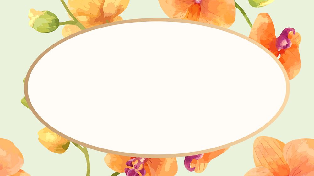 Editable oval floral frame, watercolor orange orchid design