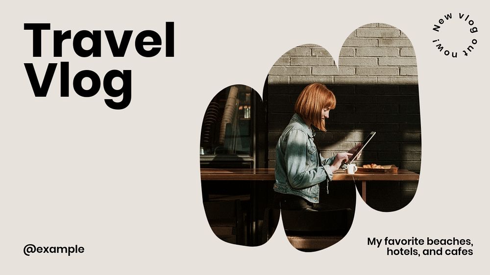 Travel vlog blog banner template, editable text