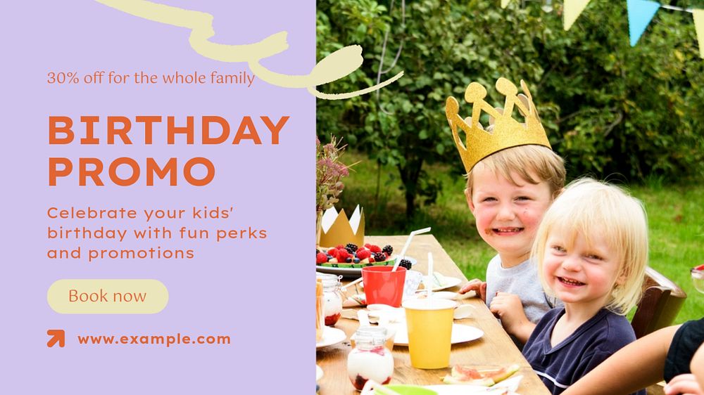 Birthday promo blog banner template, editable text