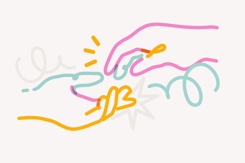 Colorful hands doodle, white background, editable design