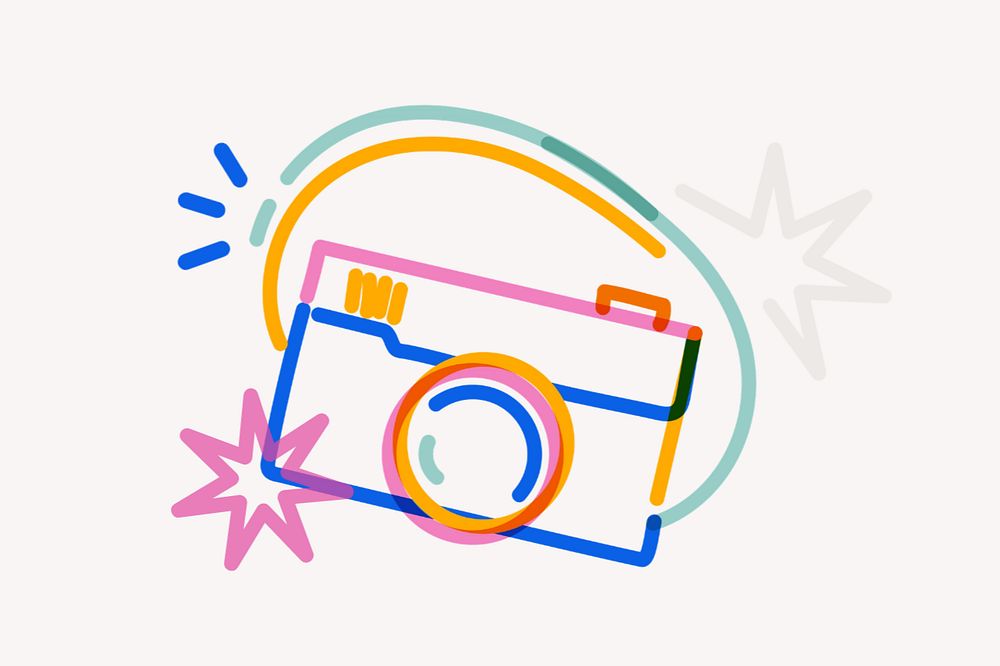 Digital camera doodle, white background, editable design