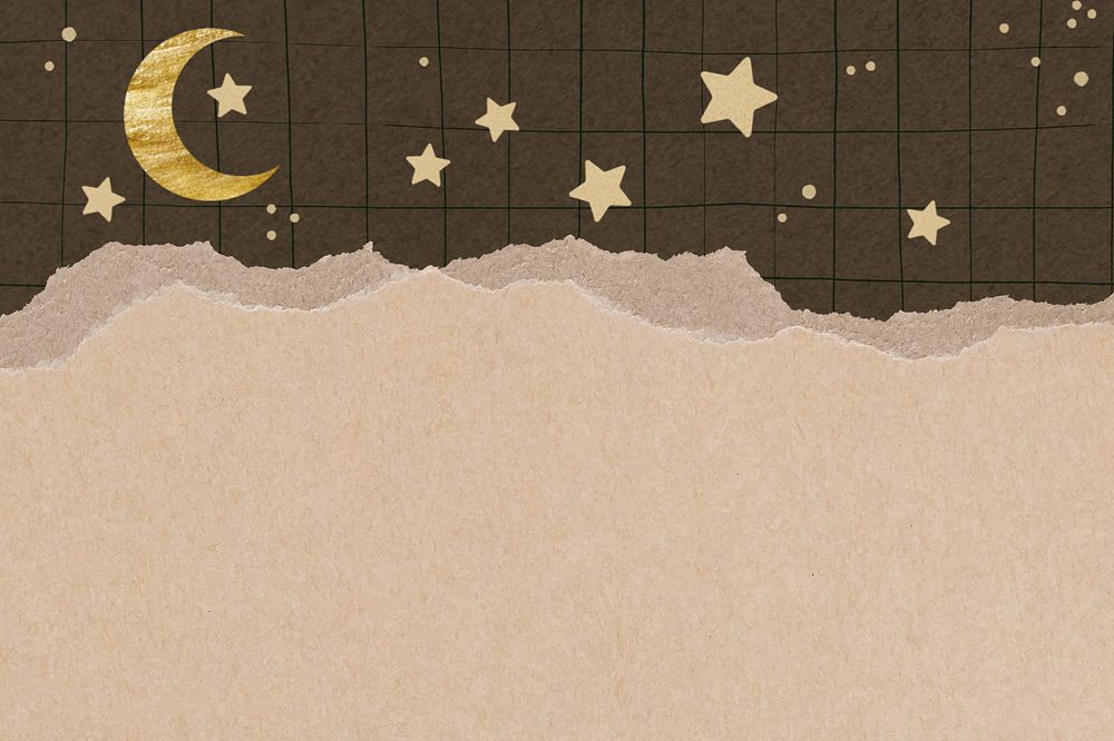 Ripped brown craft paper  with star, grid paper background editable design