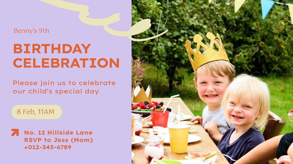 Birthday celebration blog banner template, editable text