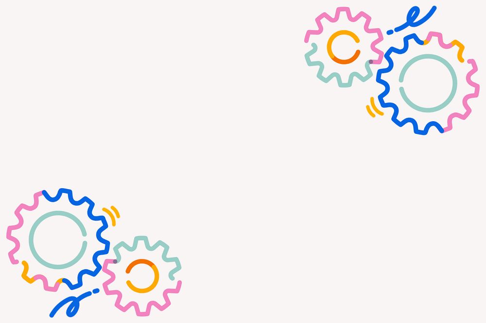 Colorful gears doodle, white background, editable design