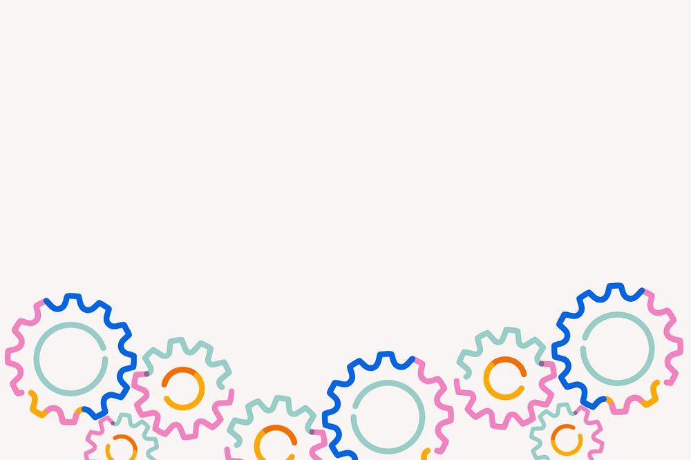 Gears border doodle, white background, editable design