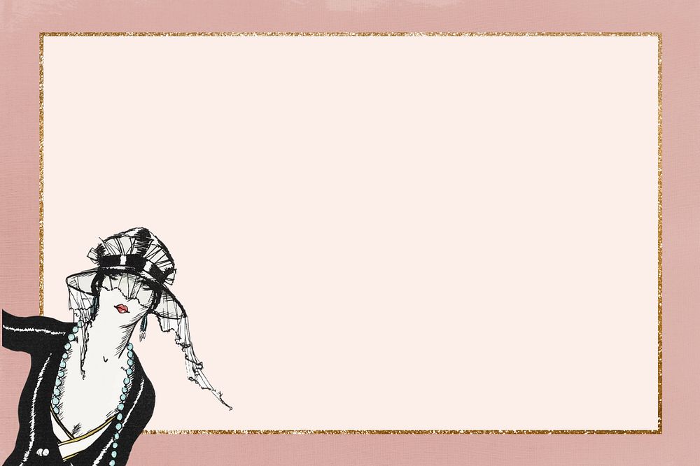 Pink gold frame background, editable vintage woman art deco design