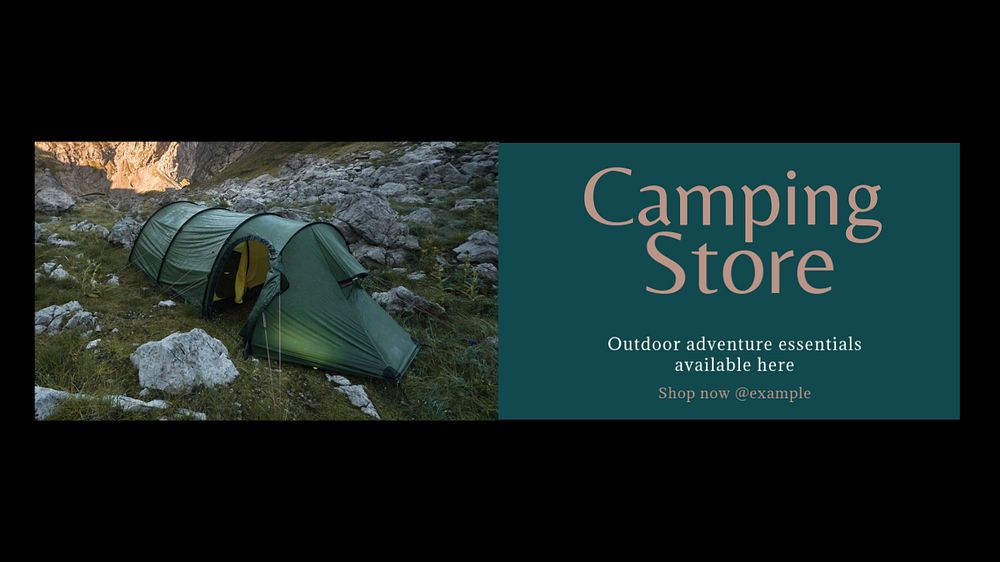 Camping store blog banner template, editable text