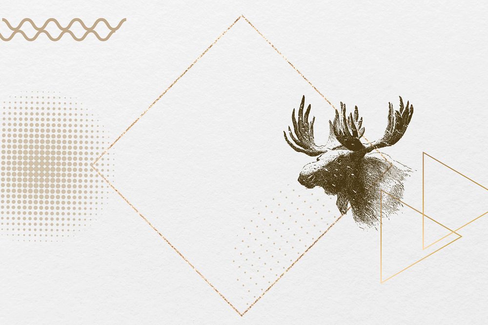 Aesthetic moose frame background, gold square editable design