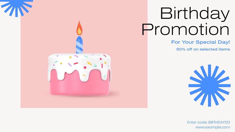 Birthday promotion blog banner template, editable text