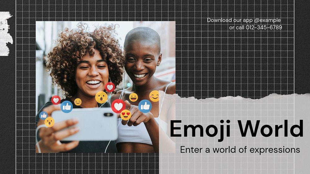 Emoji world blog banner template, editable text