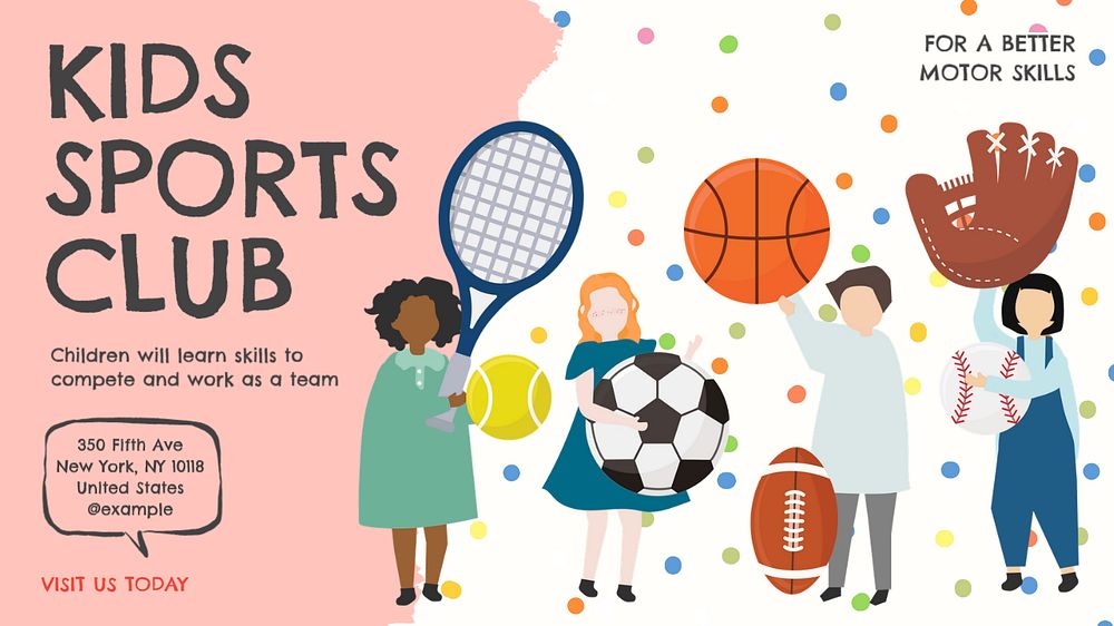 Kids sports club  blog banner template, editable text