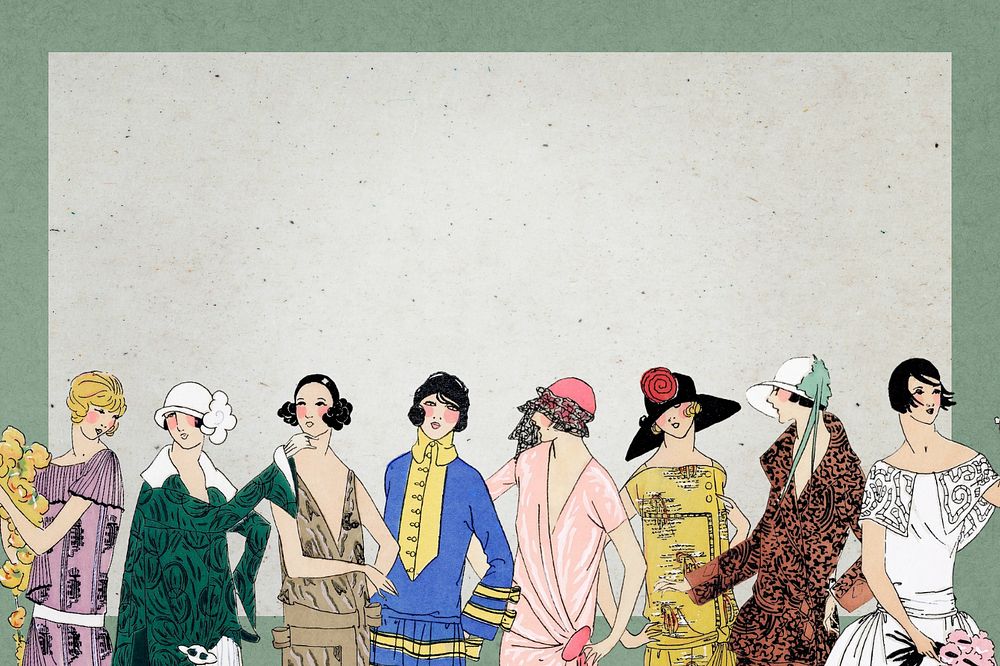 Editable vintage women’s fashion background, 1920's outfits border design