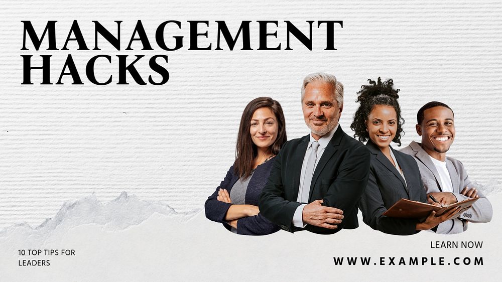 Management hacks  blog banner template, editable text