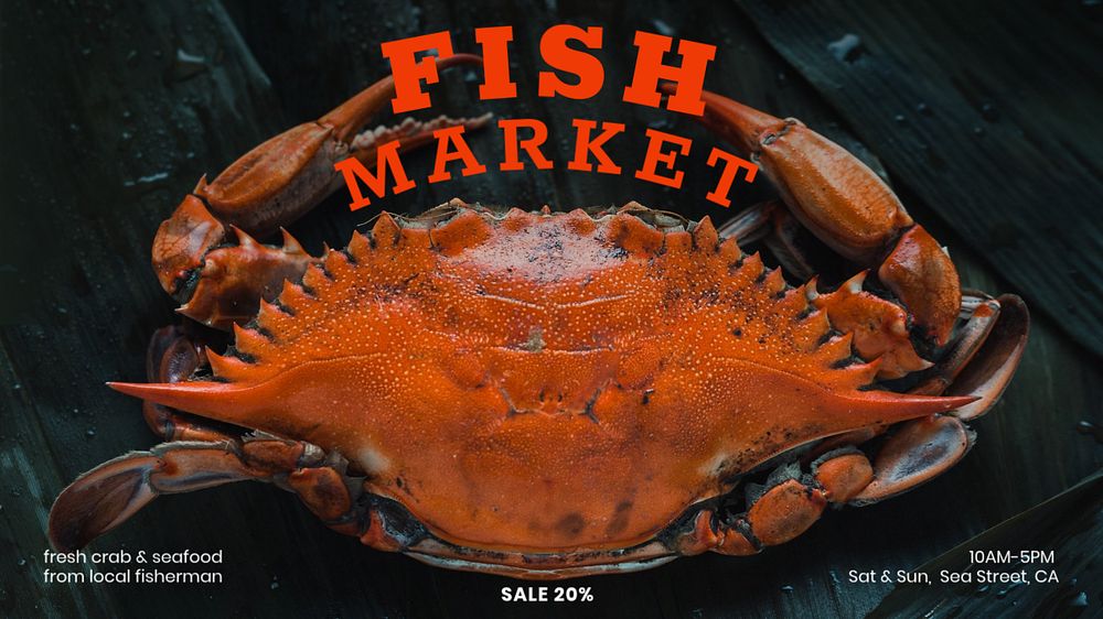 Fish market blog banner template, editable text