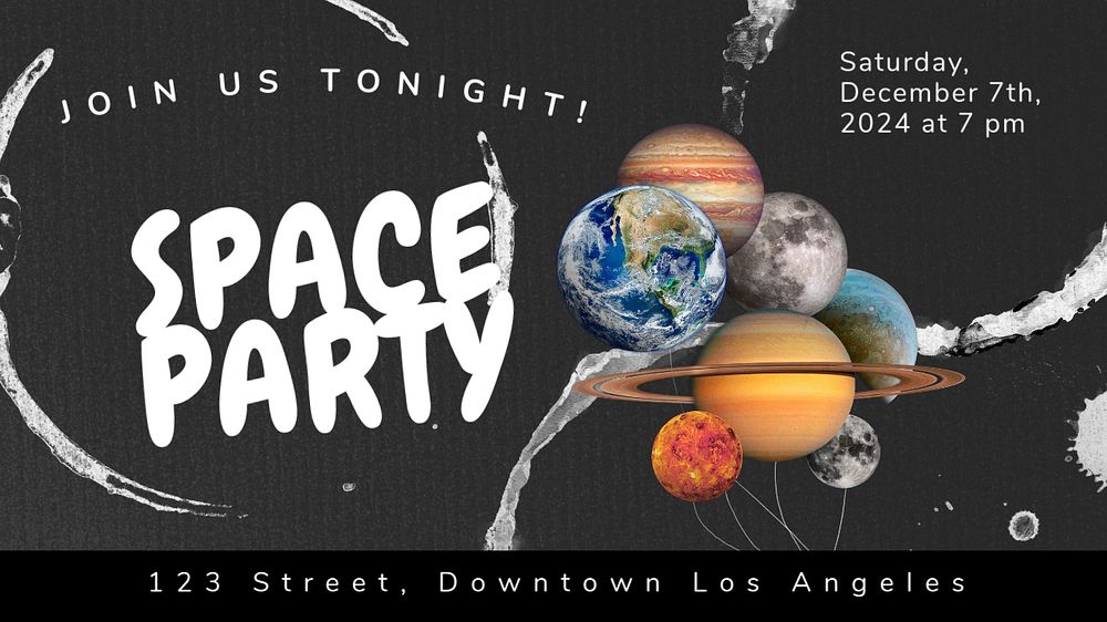 Space party  blog banner template, editable text