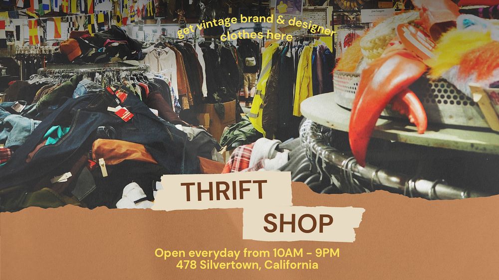 Thrift shop blog banner template, editable text