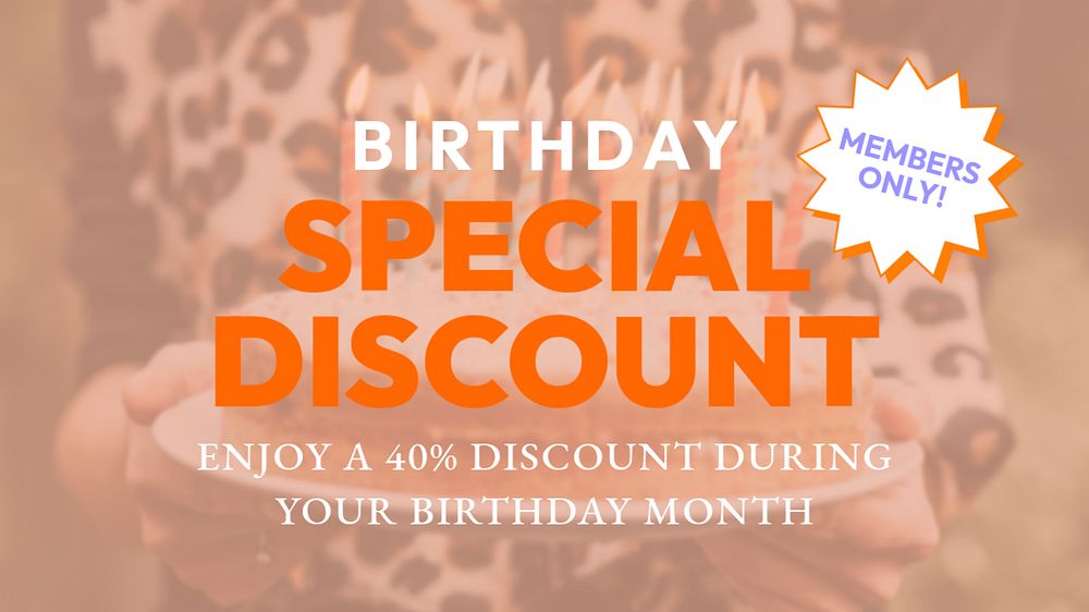 Members' birthday discount blog banner template, editable text