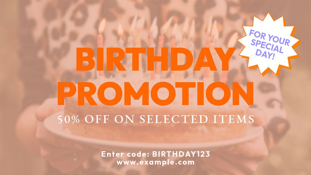 Birthday promotion blog banner template, editable text