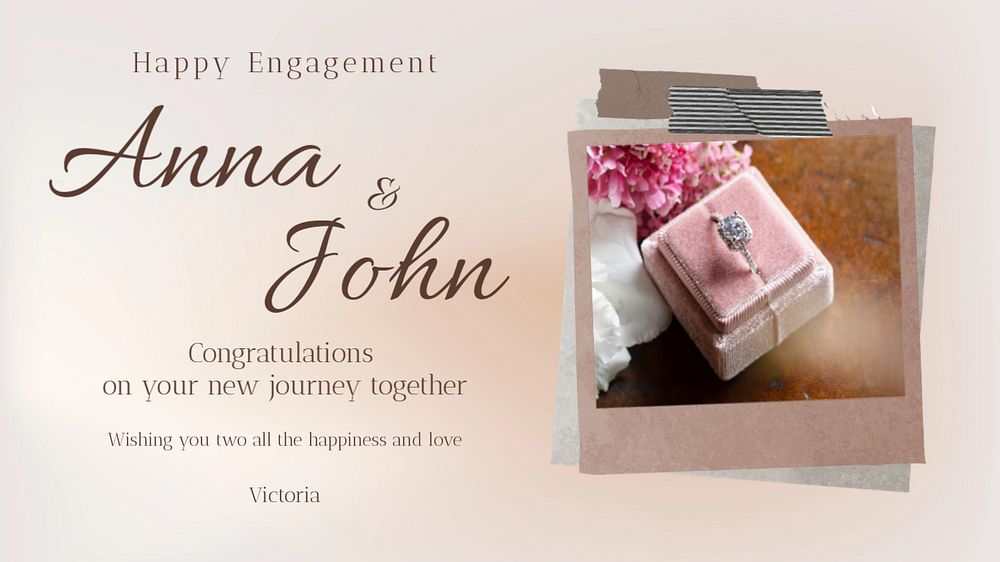 Happy engagement blog banner template, editable text